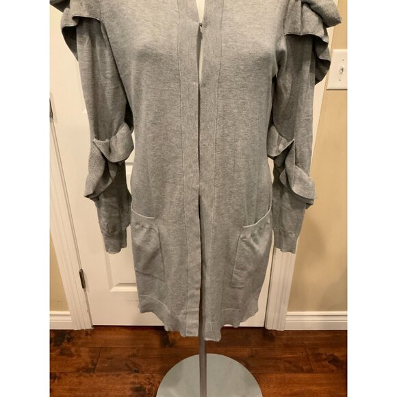 Anne Fontaine Gray Ruffle Sleeve Long Cardigan Size 4 (US) 36 (EU) - Picture 3 of 7